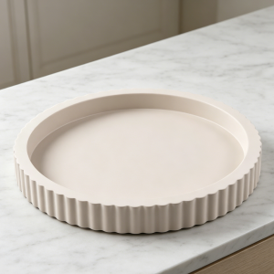 11" Round Gray Beige Wood Decorative Tray