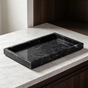 12"x8" Gray Black Natural Marble Bathroom Tray